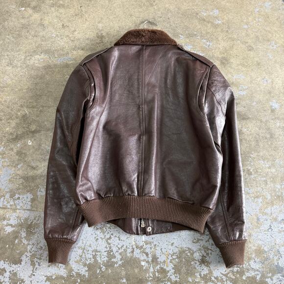 Vintage 1950s Brown Leather Flight Jacket HDK Zipper Mouton Collar Japan - Picture 2 of 10
